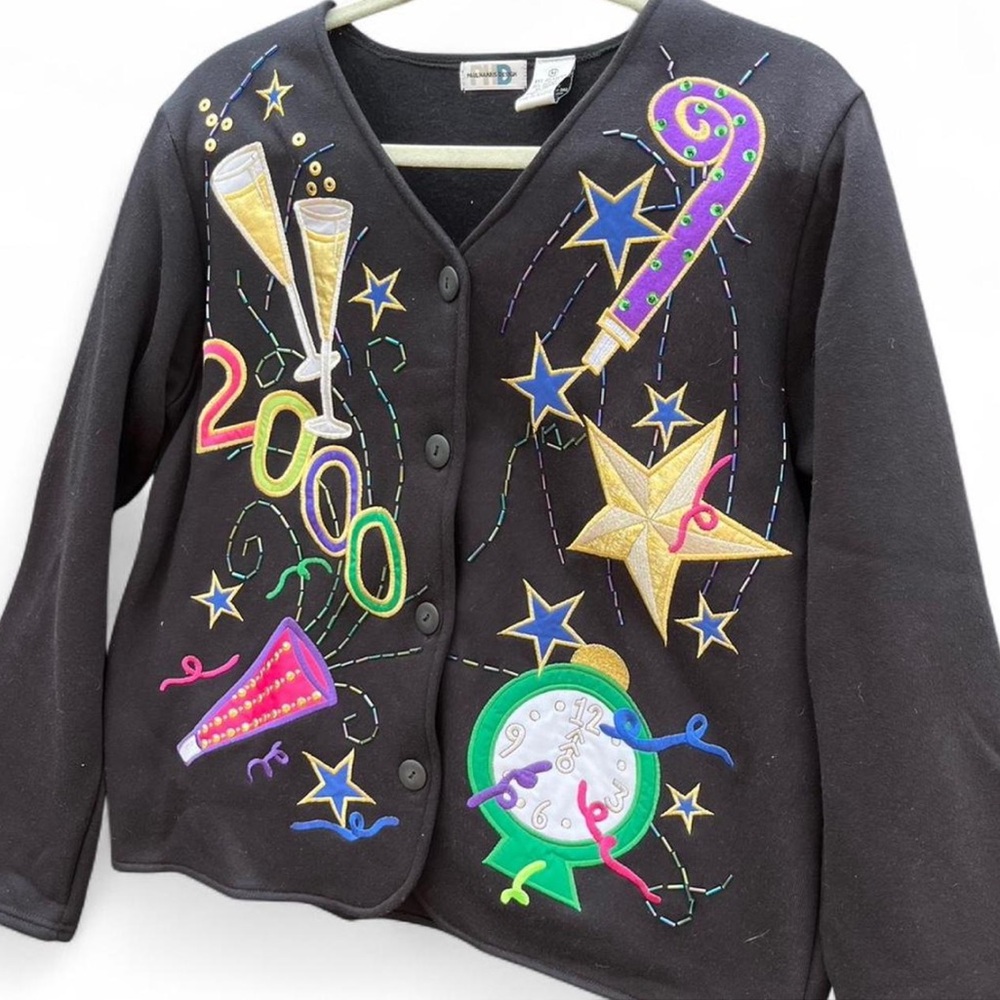 Vintage 2000 Unisex New Year's Eve black cardigan (Size S Men Size M Women)